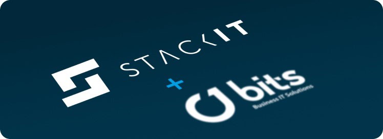 Logos von STACKIT und bits auf dunklem Hintergrund, IT-Dienstleistung.